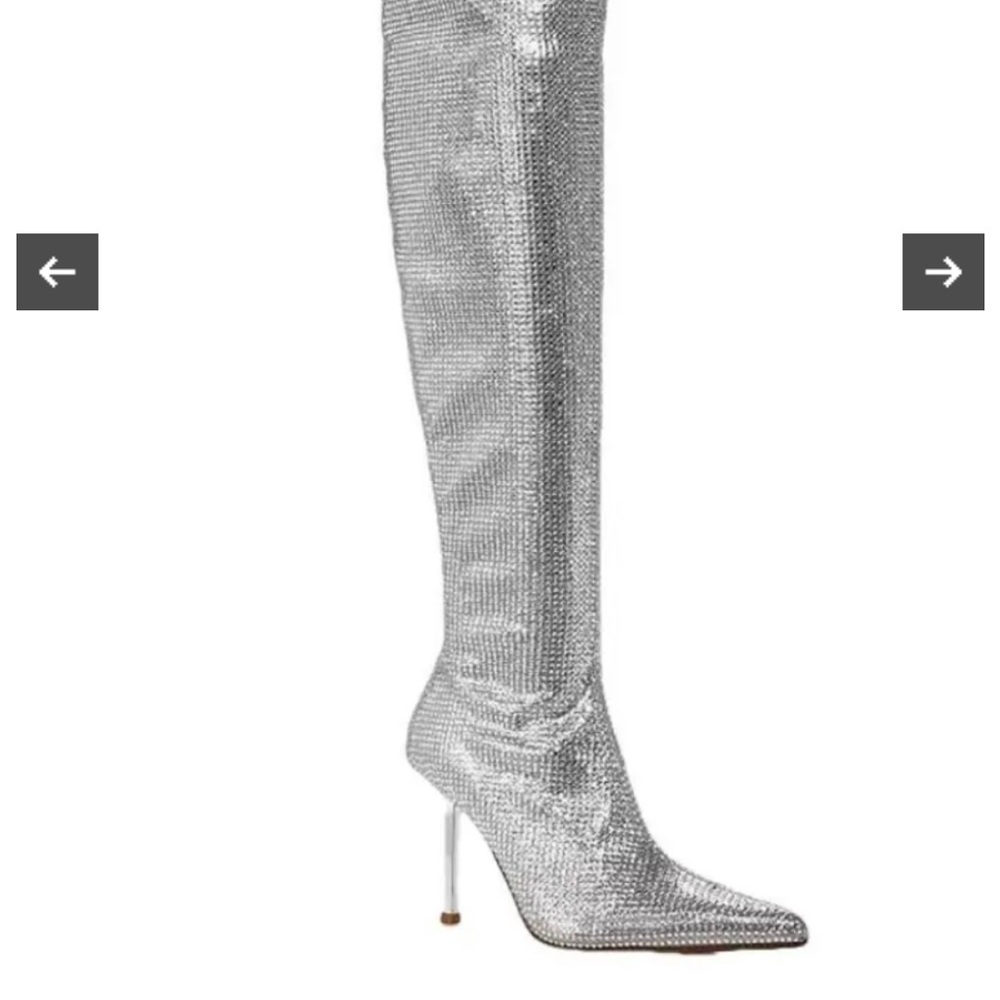 Aqua Nicki Over-the-knee sparkly silver heeled boots Sz 7.5